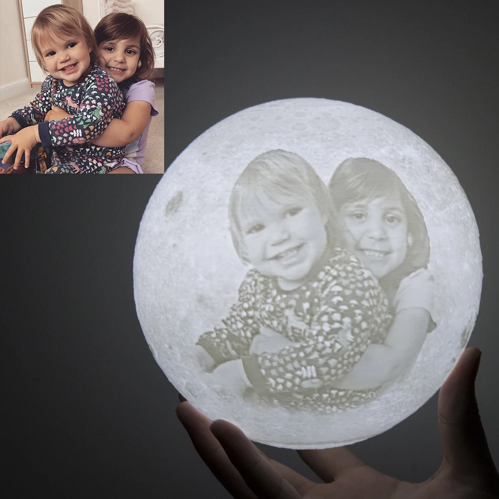 Customized Photo Moon Lamp Personalized Kids Wife's Gifts Night Light USB Charging Tap Control  2/3 Colors Lunar Light red night light