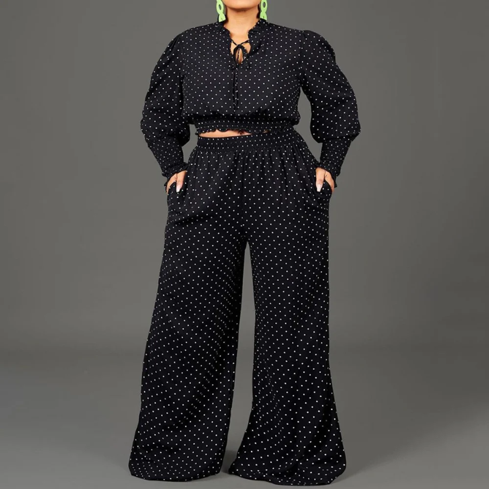 

Женский комплект из двух предметов большого размера, Свободный укороченный топ и брюки, костюм, женский осенний повседневный комплект в гор...