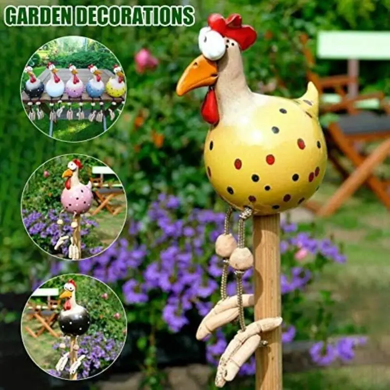 

Figurine Chicken Garden Lawn Plug Hen Rooster Ornaments Hens Bird Statues Edge Seater Indoor Backyard Decors Yard Art Decor