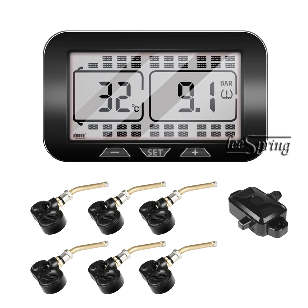 

Wireless tire pressure and Temperature monitoring system for Truck,Trailer,RV,BUS,Coach Monitors up to 38 tires in real time