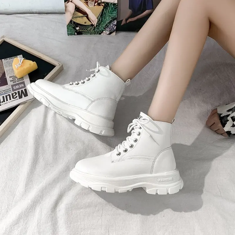 

Winter White Boots Women Fashion Platform Ankle Boots Strappy Combat Boots Snow Shoes Woman Warm Plush 2020 New Winter Boots
