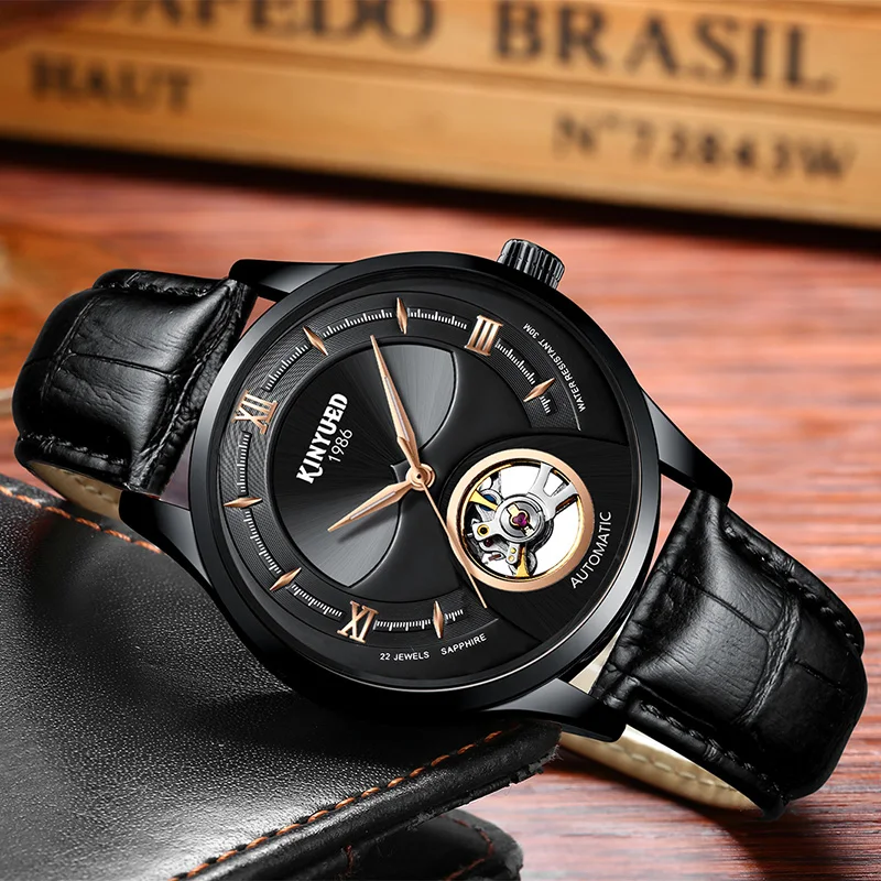 

Business Automatic watch men Tourbillon luminous wristwatch leather classic Stainless steel mechanical watch relogio masculino
