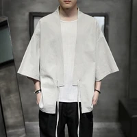 m 5xl chinese style men shirt solid color retro hanfu half sleeve plus size men 2022 vintage collarless mens kimono shirts 4xl