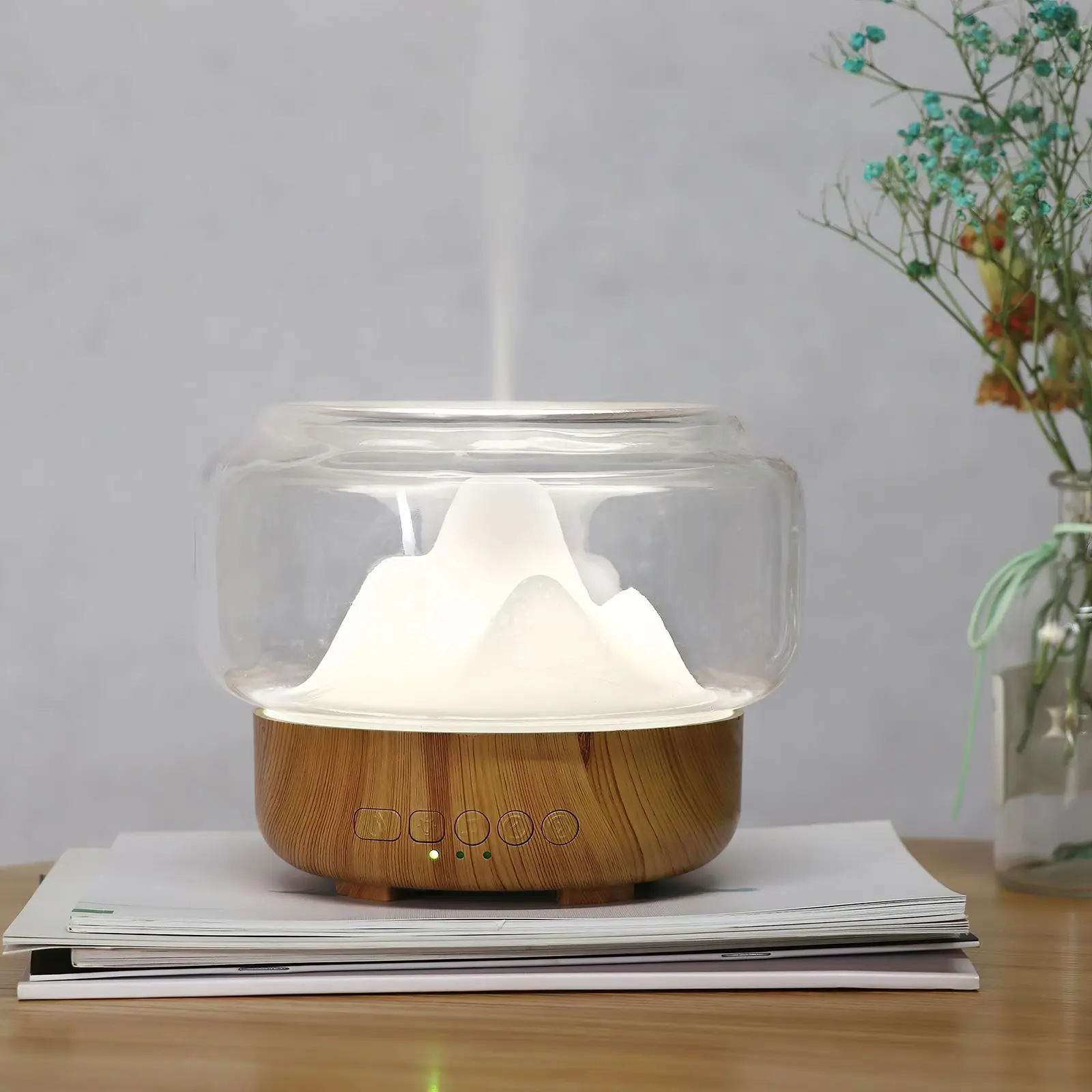 

Landscape Humidifier 350ml Essential Oil Aroma Diffuser Mountain View Ultrasonic Humidifier Bluetooth With Warm Color Light