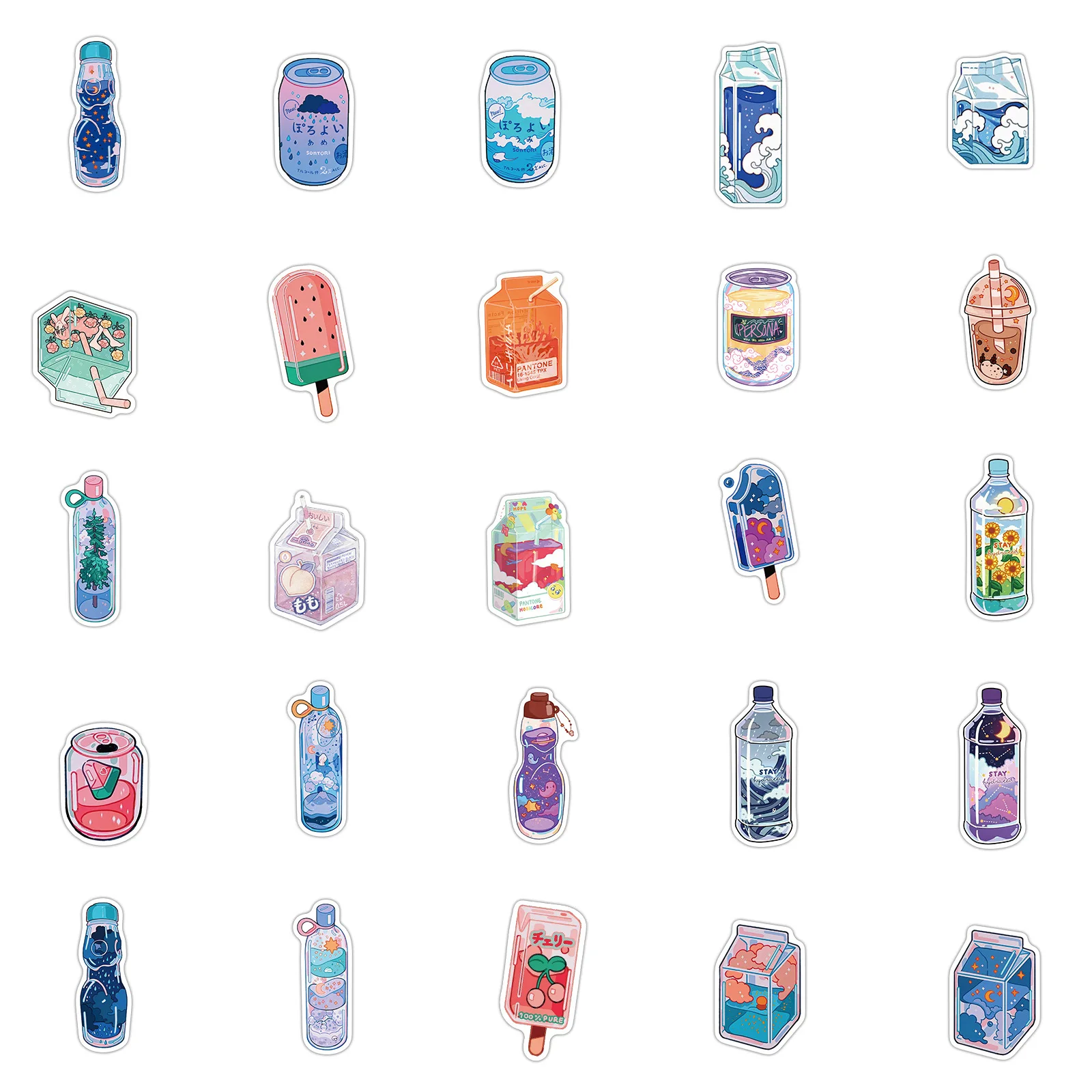 

5/10/50pcs Cute INS Style Flavored Drink Stickers Summer Kawaii Cartoon Beverage Decals Laptop Stationery Waterproof Sticker