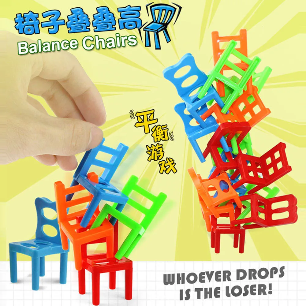 

18pcs Mini Chair Balance Blocks Toy Plastic Assembly Blocks Stacking Chairs Kids Educational Family Game Balancing Training Toy