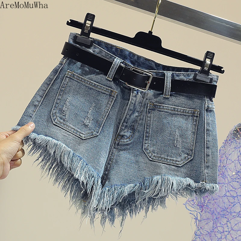 

2021 Denim Shorts Female 40KG-100KG Summer Korean Version of The High Waist LooseS-5XL Thin Wild A Word Wide Leg Hot Pants Tide