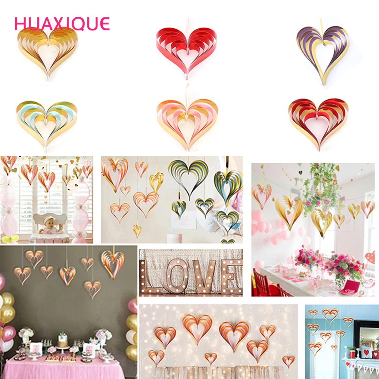 

3DLove Pendant Three-dimensional Heart-shaped Ornaments Window Background Wall Wedding Home Room Layout Valentine's Day Supplies