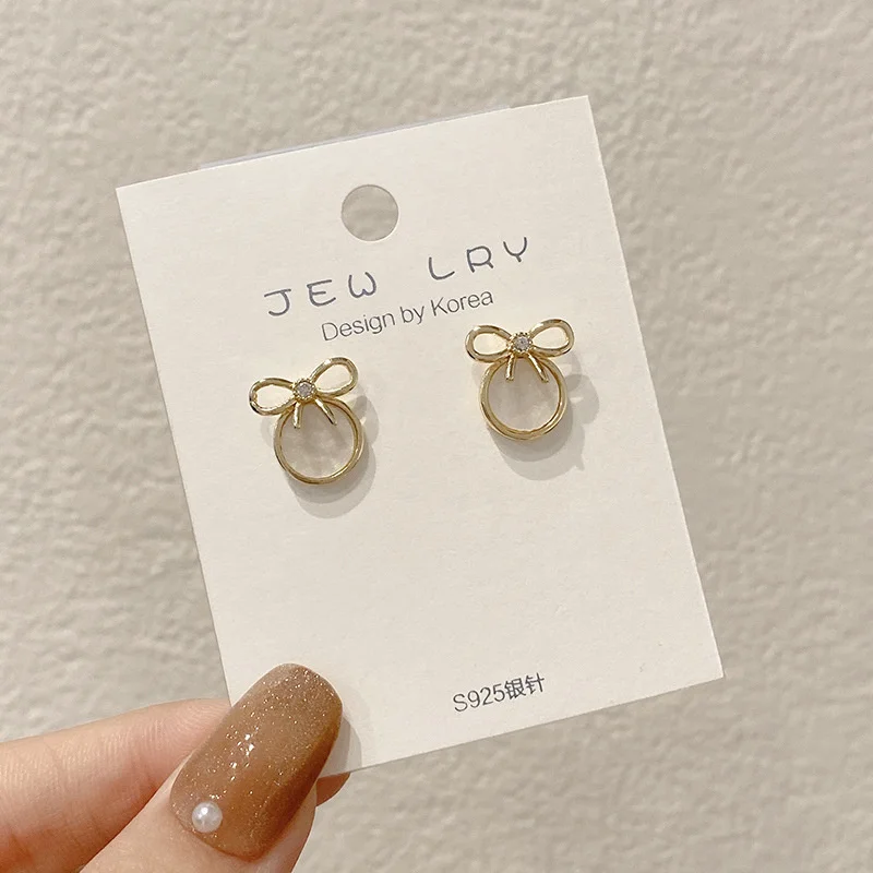 

Bow Female Silver Needle Circle Simple Ear 2021 Classic High Quality Earring for Girls European Bridal