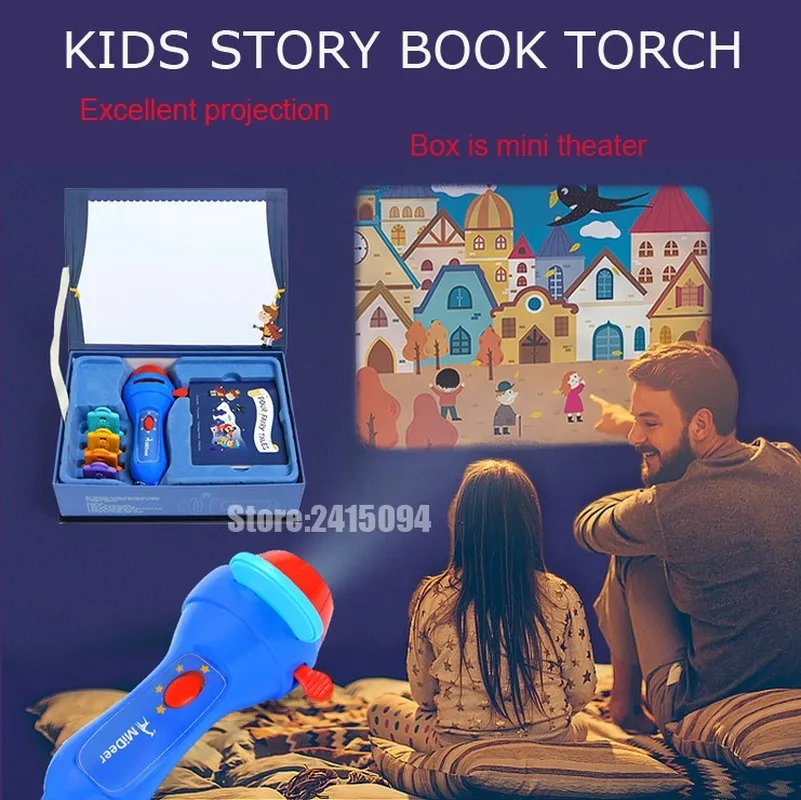 

Portable Projector light Torch Toys Tales Story Book Set Baby mini Theater Developmental Games Lantern Starry Sky sleep lamp