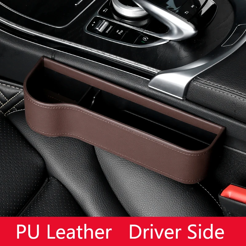 Leather Brown Left Автомобильное кресло с разрезом, карманный органайзер, коробка для хранения из искусственной кожи, коробка для телефона для бутылок, держатель для чашек, автомобильные аксессуары для интерьера - Название цвета: Leather Brown Left