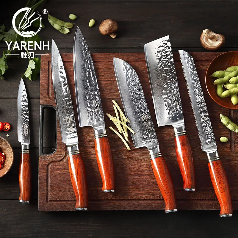 Набор кухонных ножей YARENH 2-7 шт. японская Дамасская сталь сантоку Мясницкий