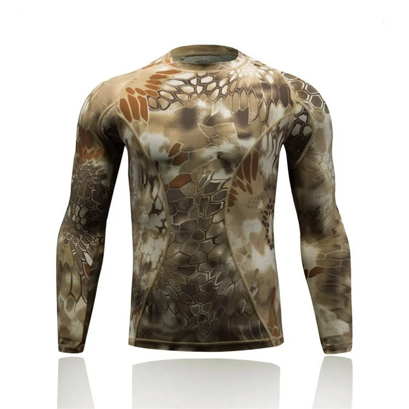 Outdoor Sport Tactical Hiking T-shirt Quick Dry Camouflage Military Army Compression Shirt  Men Long Sleeve Hunting Combat Shirt