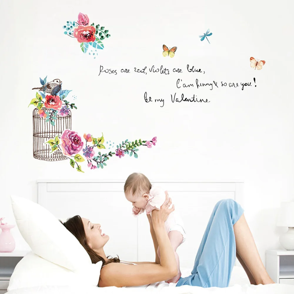 

English Flower Garden Birdcage Wall Sticker Vinyl Wall Stickers For Kids Rooms Living Room Sofa Background Decorations Stickers
