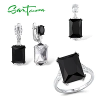 santuzza silver jewelry set for women 925 sterling silver shiny black glass earrings pendant ring set trendy party fine jewelry