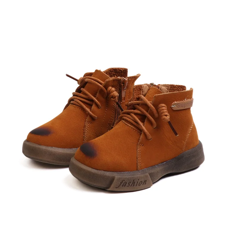 Детская обувь для мальчиков из натуральной кожи Дети картины Прочная Цвет зимние