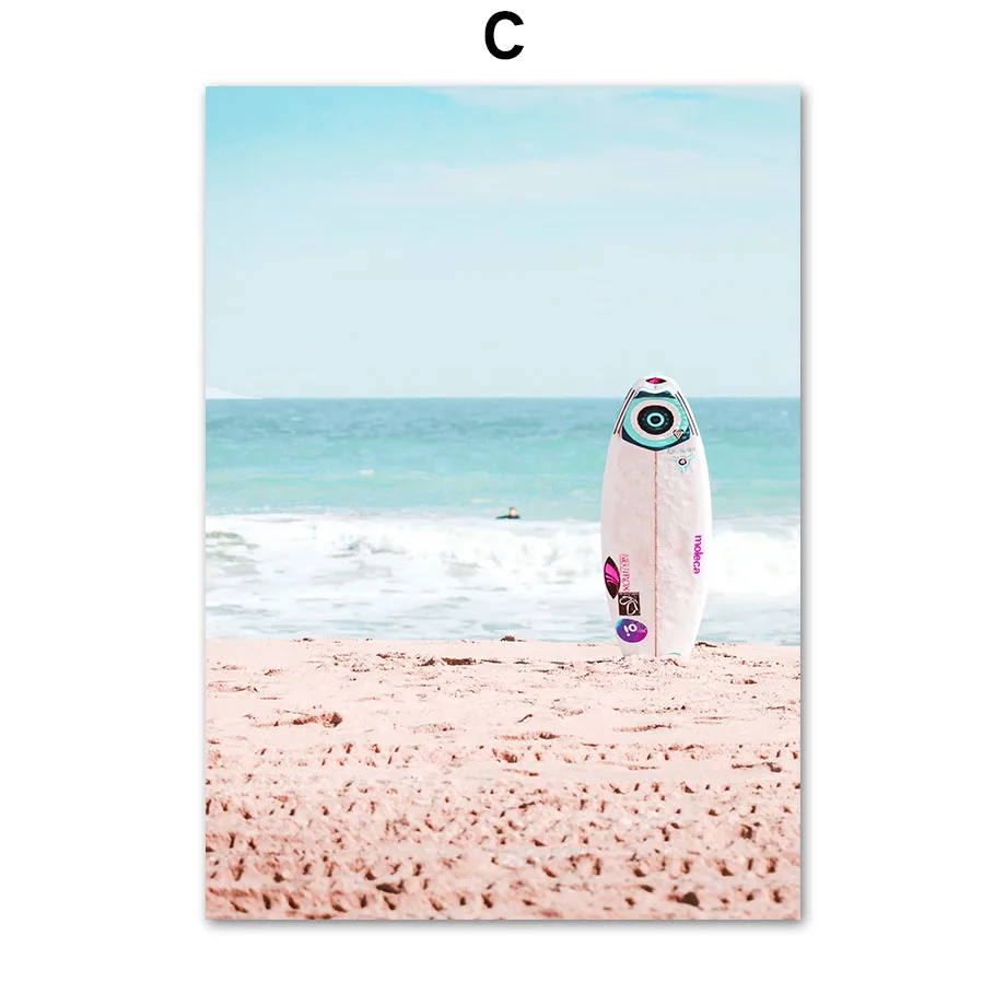 Картина на холсте настенное искусство розовый морской пляж гамак с ананасами