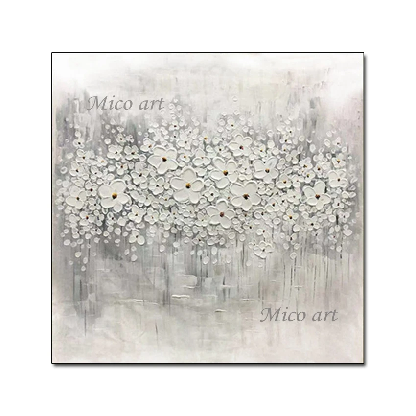 

100% Hand Painted Heavy Thick Textured White Flower Knife Oil Painting Canvas Wall Pictures Art Home Wall Decoration Pieces Art