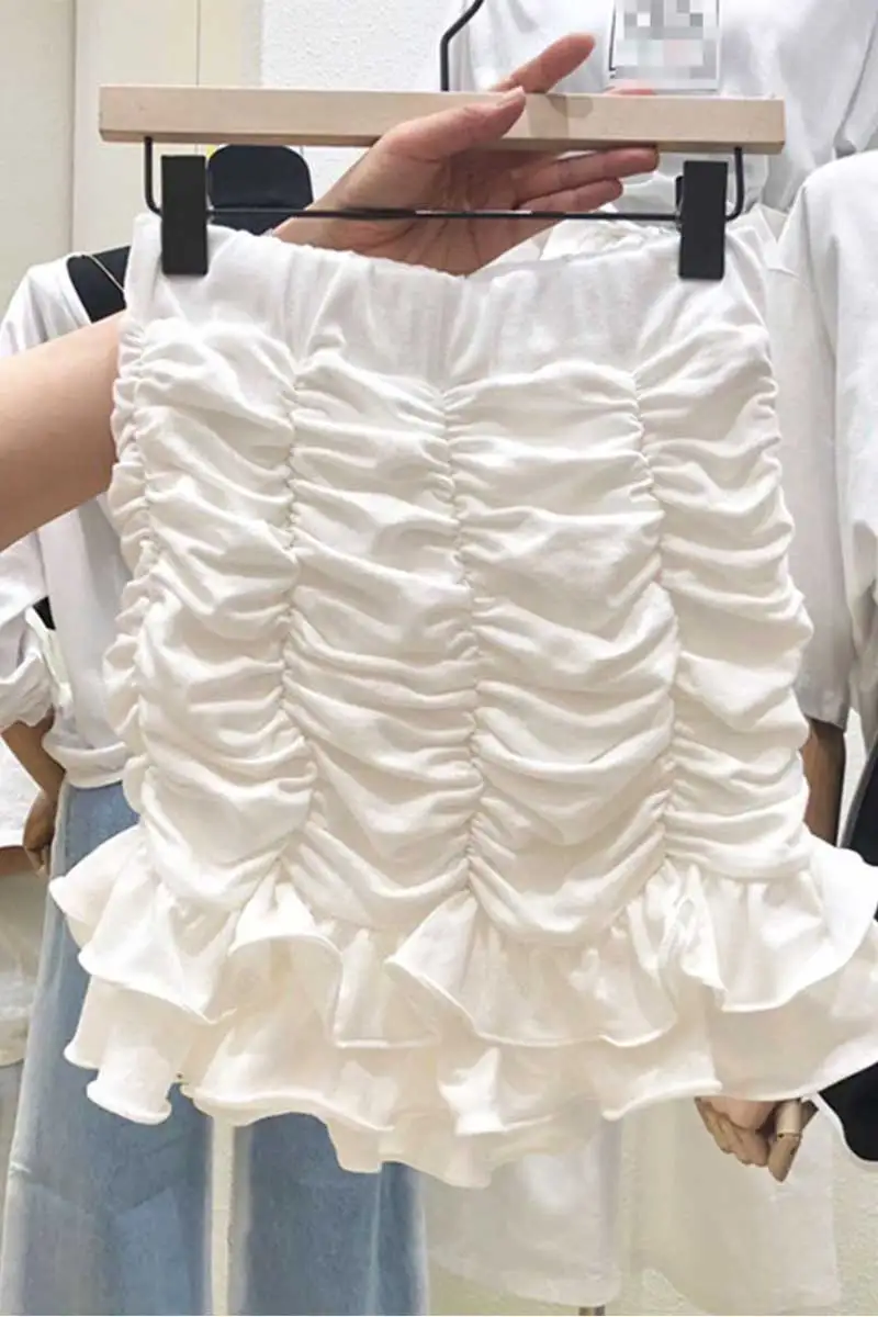 

Korean Fashion Solid Short Pleated Skirt Women All-Match High Waist Hip Lotus Leaf Mini Skirt Girls 2021 Summer Kawaii Faldas