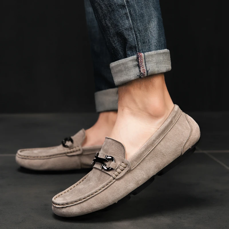 

Fashion Men Loafers slip on Men's Casual Shoes Moccasins Masculino Breathable cow suede leather Boat Shoe Chaussures Hommes