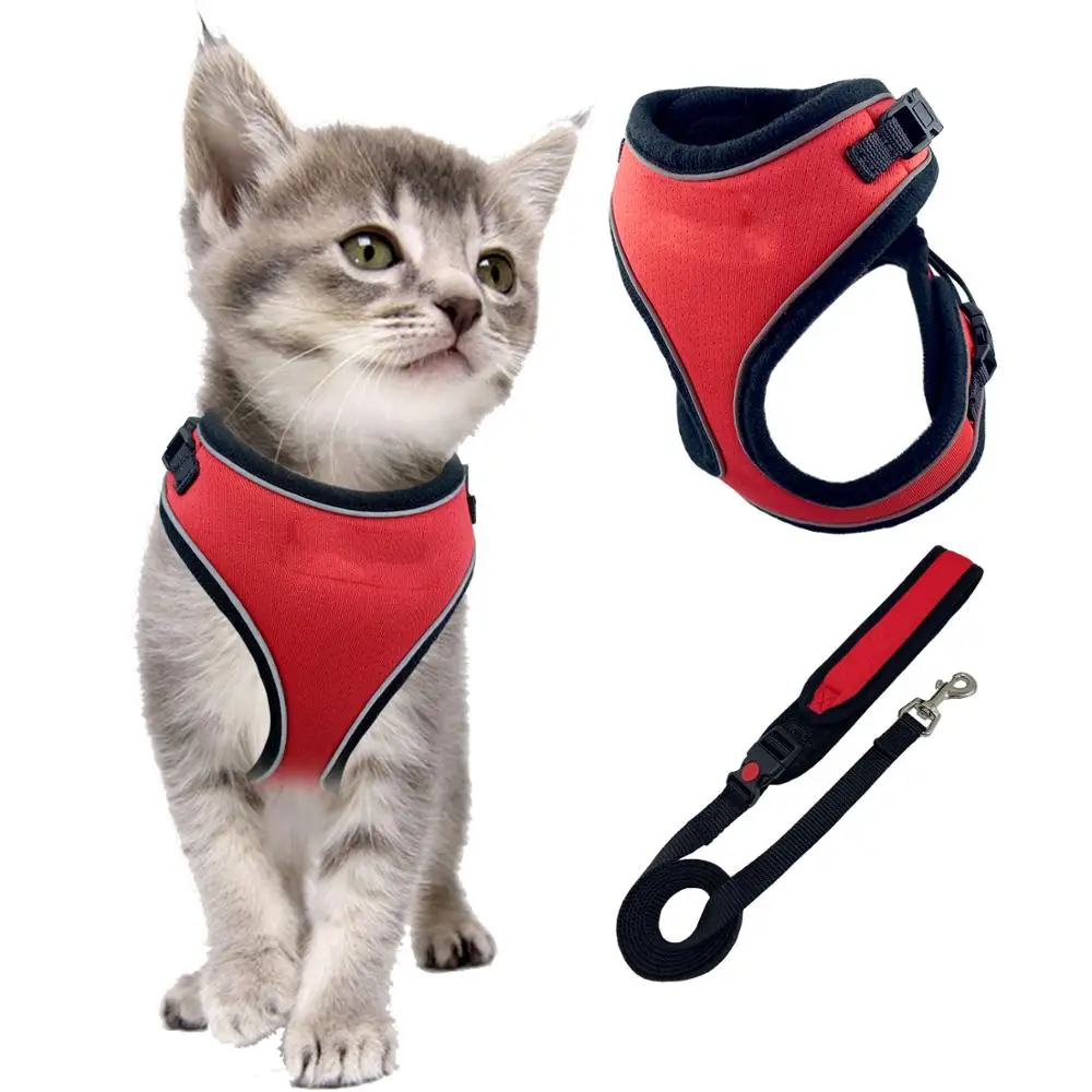 

Cat Harness and Leash Escape Proof, Adjustable Cat Walking Jacket with Metal Leash Ring, Soft Breathable Small Pet Vest