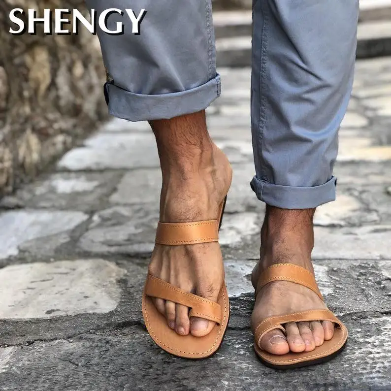 Сандалии мужские пляжные повседневная обувь для пар Прошитые шлепанцы плоская