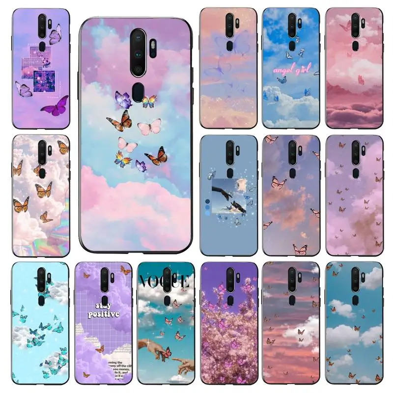 

FHNBLJ Sweet Sky Butterfly Pattern Aesthetic art Phone Case for vivo Y91C Y11 17 19 53 81 31 91 for Oppo a9 2020