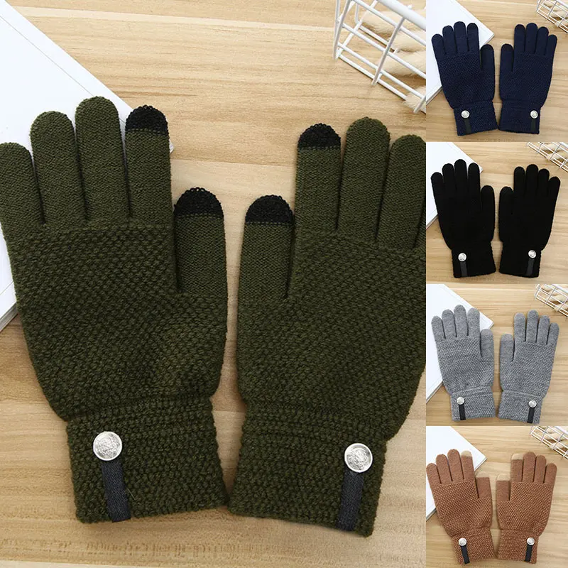 

Winter Men Knitted Gloves Touch Screen High Quality Male Mitten Thicken Warm Faux Cashmere Solid Men Business Gloves Autumn