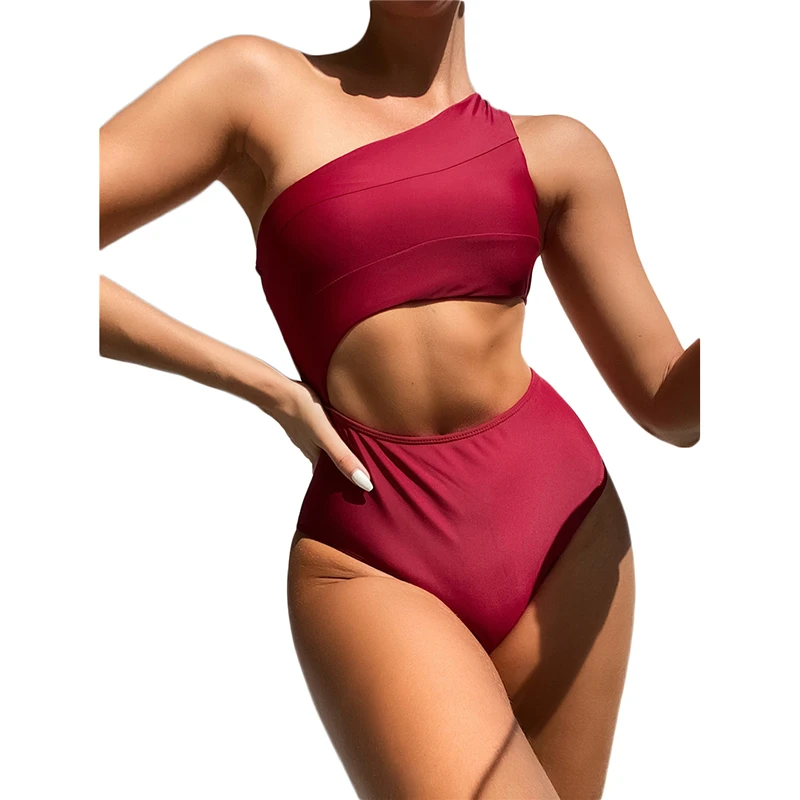 Бирка с логотипом на заказ 2021 бордовый купальник одной плече вырезами| |