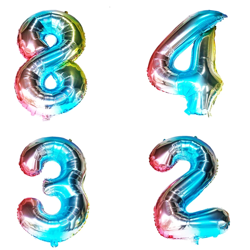 

1piece 32inch/40inch Gradient Digital Aluminum Balloon Adult Kids Birthday Party DIY Name Decorative Ballons