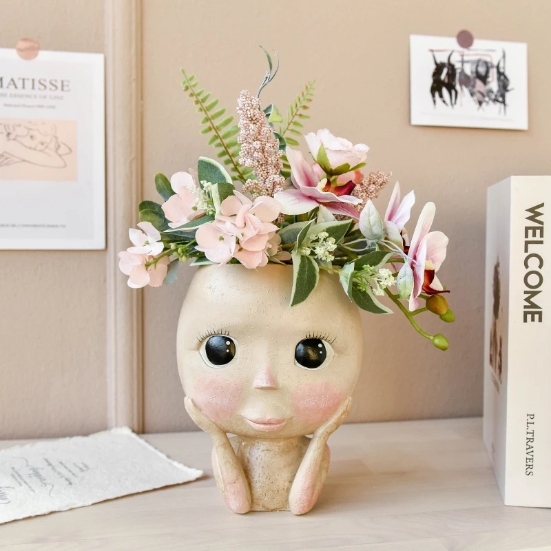 

Storage container of big eye doll resin flowerpot figure sculpture crafts flower arrangement container WY