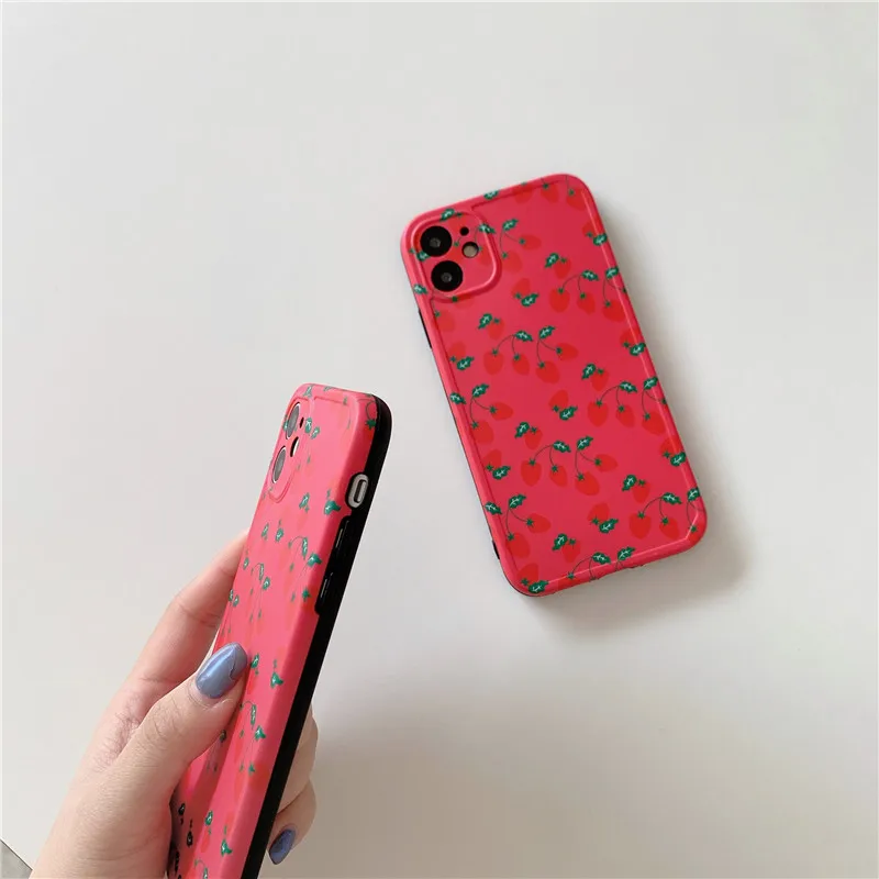 

Fruit Red strawberry Original Phone Case For iphone 12 mini 11 Pro Max X XS Max XR Soft IMD Silicon Shell For iPhone 7 8 Plus