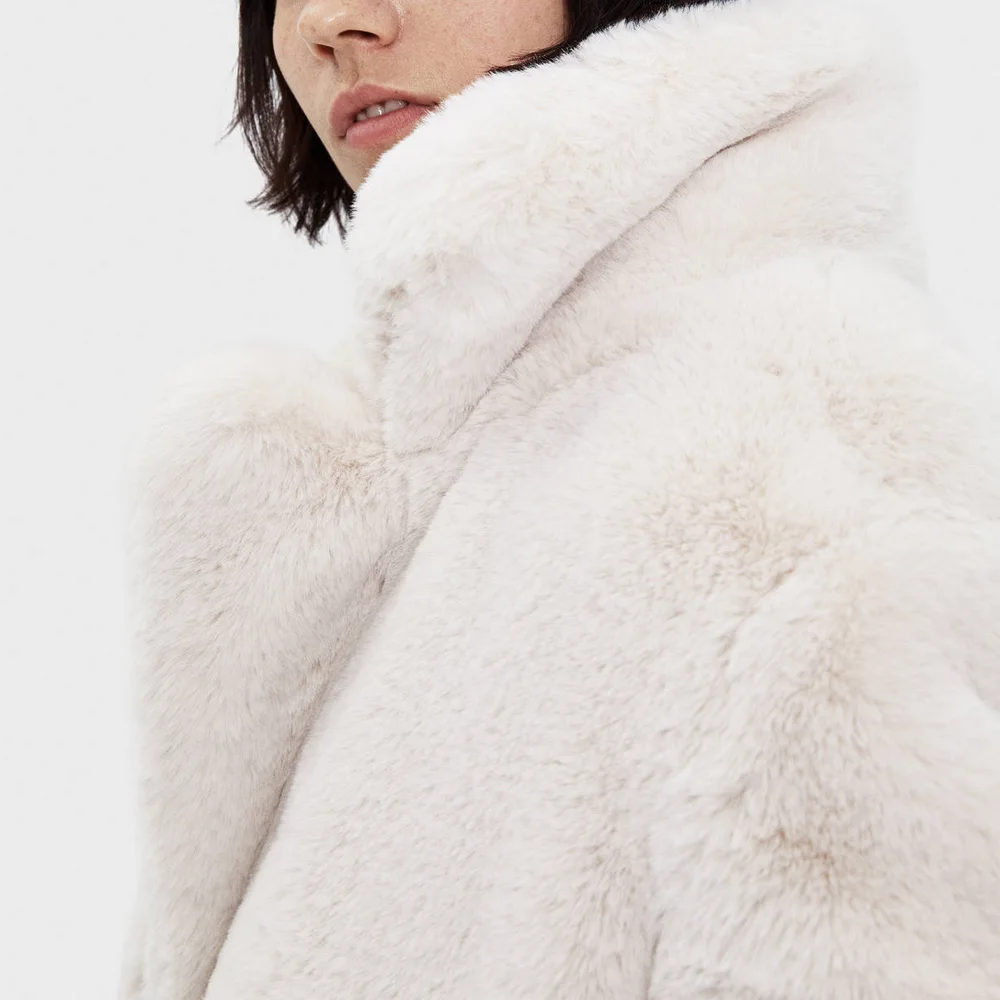 Germinate Luxury Faux Rabbit Fur Jackets Coat Women Winter Christmas Lapel Cardigan Snow Warm Beige Natural Furry Long Overcoat