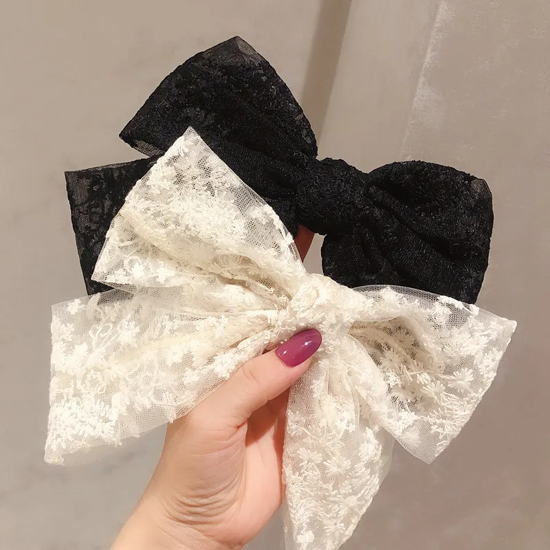 

Women Girls Cute Bowknot Hairpins Lace Flower Bow Ribbon Hair Clip Hair Ornament Fashion Headband Black White Hair Accessory
