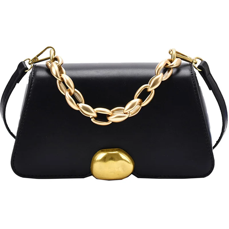 

Fashion Design PU Leather Crossbody Bags For Women 2021 Trendy Chain Shoulder Bag Small Solid Color Buckle Luxury Handbags Sac