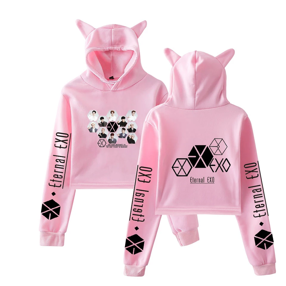 EXO Корейская Команда печать кошачьими ушками толстовка с капюшоном модная Милая