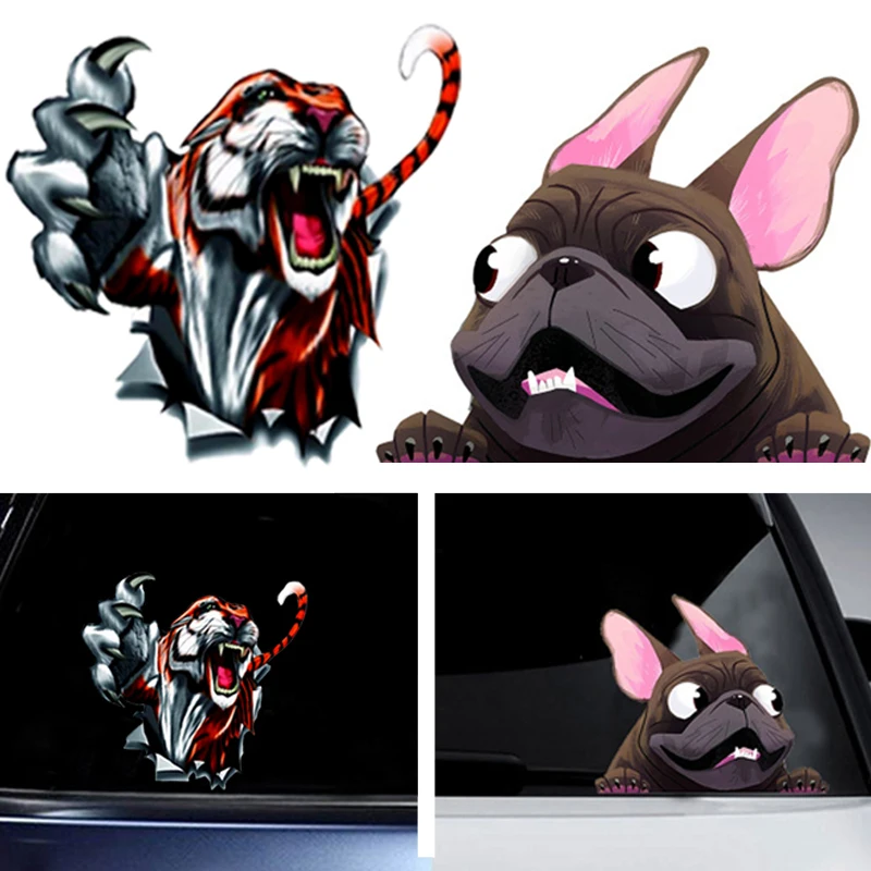 3D стикер в виде животных милый Бульдог тигр лошадь винил авто наклейка