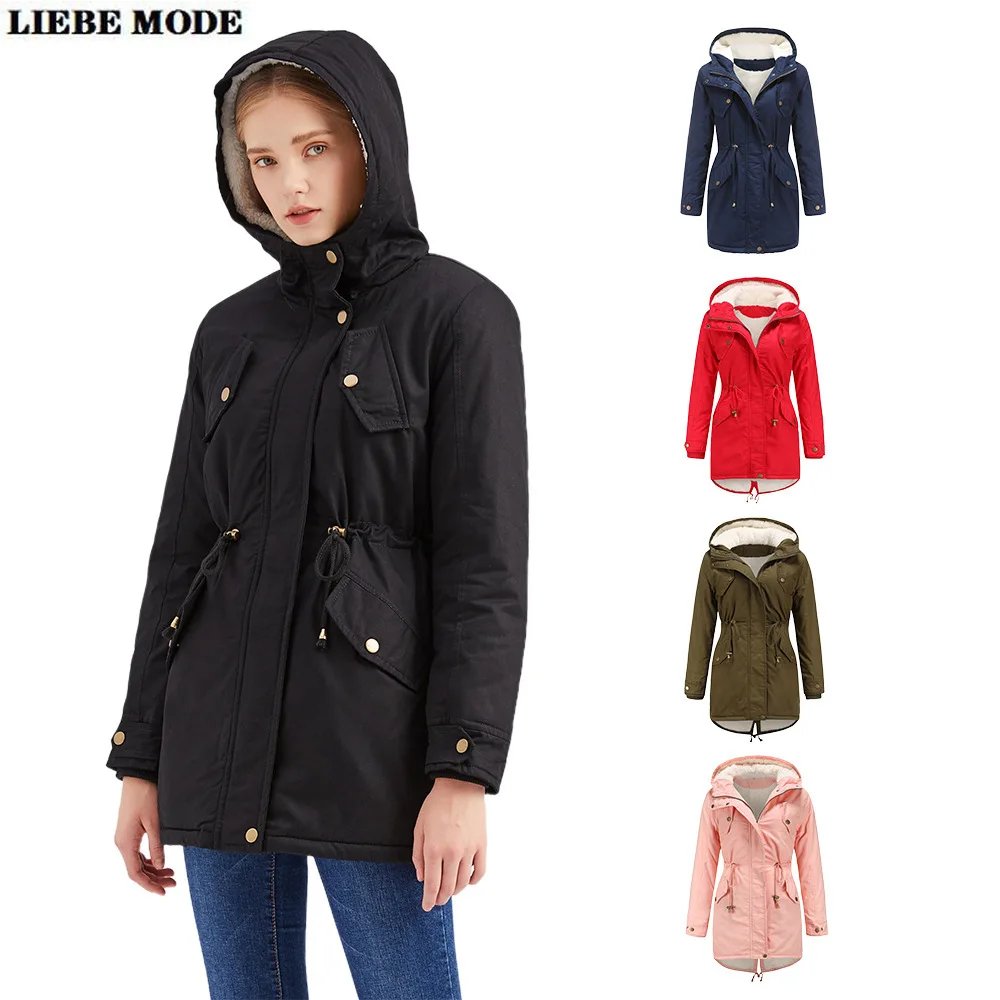 Womens Autumn Winter Warm Down Hooded Jacket Women Oversized Fleece Lined trench Coats Ladies Padded Jackets Thick Parkas