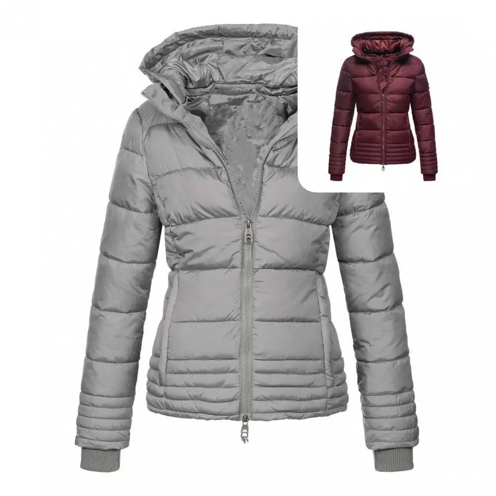 

Cozy Chic Lady Casual Thermal Jacket Coat Solid Color Casual Overcoat Elastic Cuffs for Outdoor
