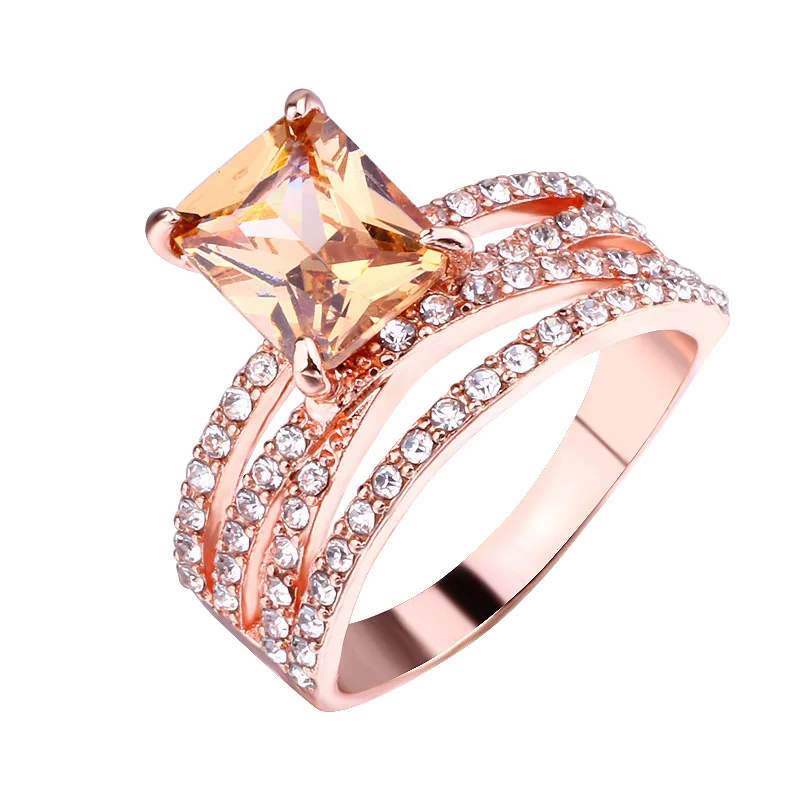 

Luxury sparkling inlaid with artificial square diamonds champagne color women engagement/wedding rings