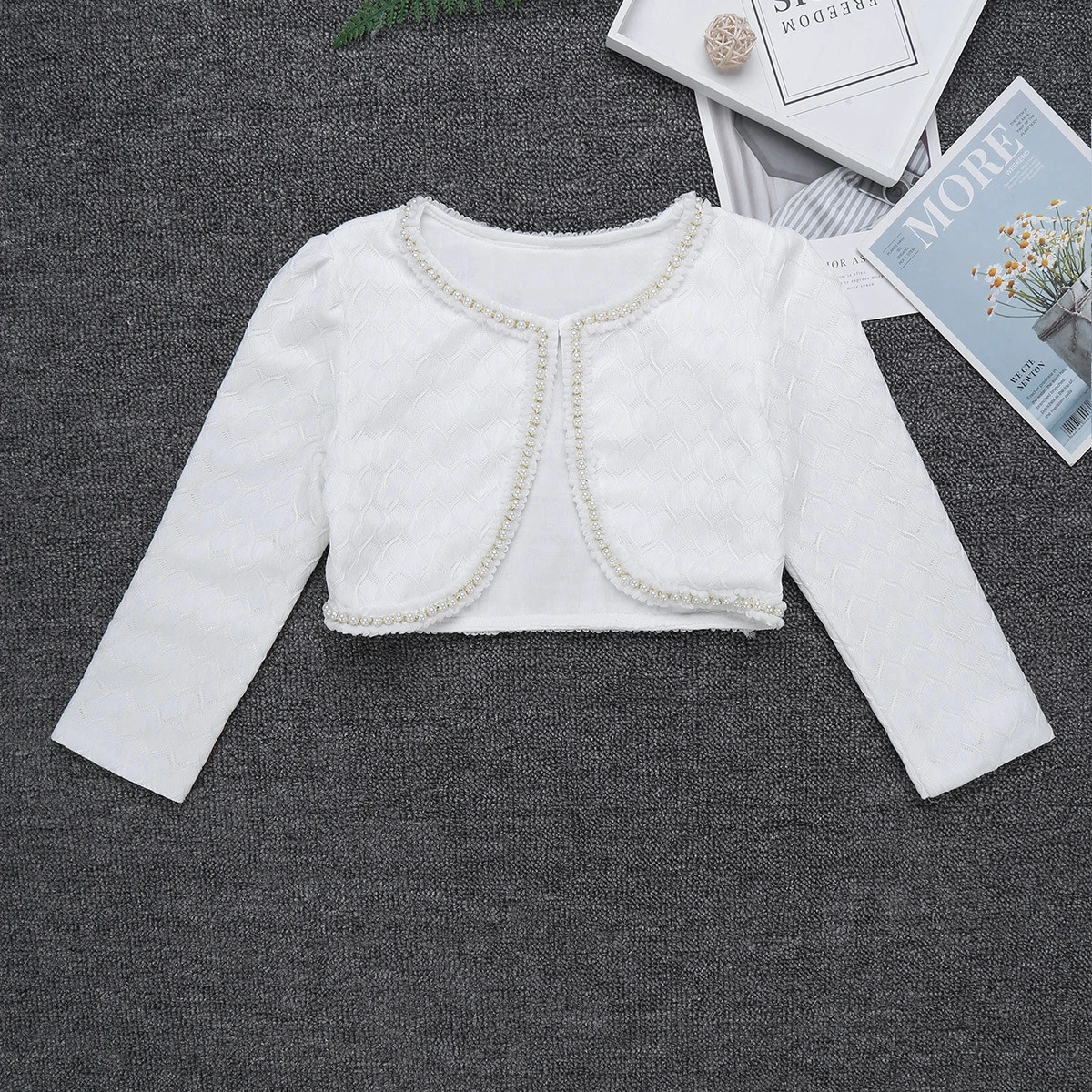 Baby Girl Long Sleeve Lace Beaded Bolero Shrug Cardigan Top Short Jacket For Wedding Dress Party White Girls Clothes Outerwear | Детская