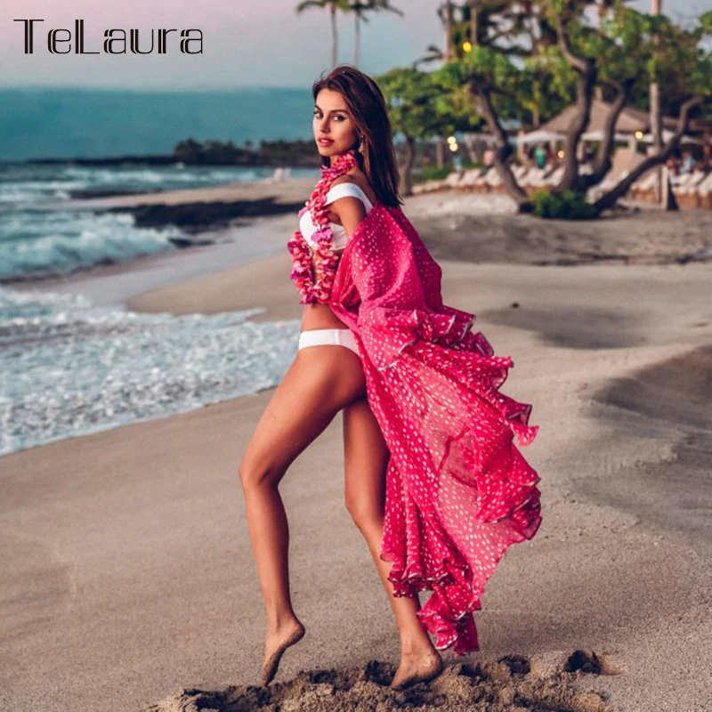 Новинка 2020 пикантная Пляжная накидка купальник в горошек Пляжное длинное платье