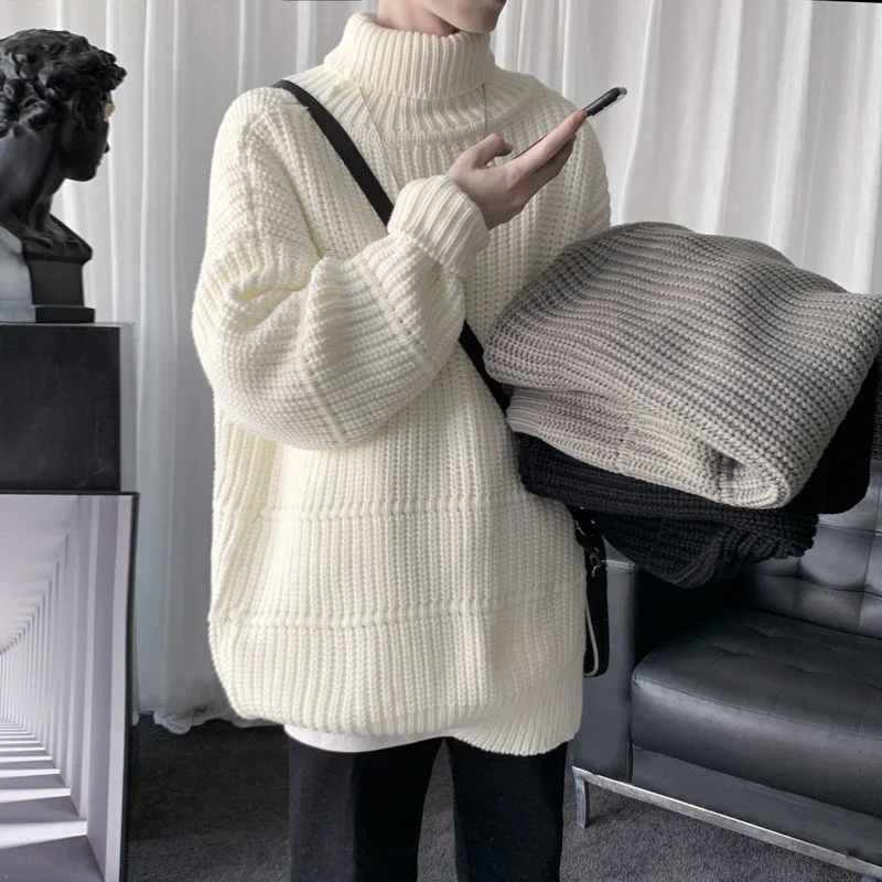 

Winter Thick Turtleneck Sweater Men Warm Fashion Casual Knitted Pullover Men Loose Large Size Long-sleeved Sweater Mens Jumper