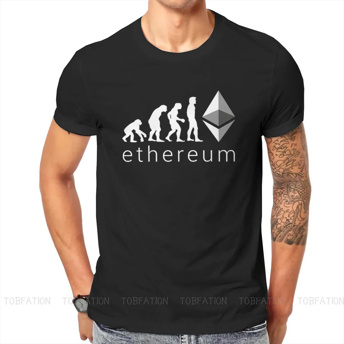 

Ethereum Virtual Digital Currency TShirt for Men Human Evolution Soft Casual Tee T Shirt Novelty New Design Fluffy