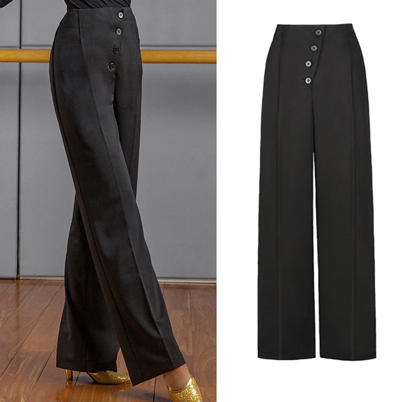 

2020 Ballroom Dance Pants Women Black High Waist Trousers Tango Cha Cha Rumba Samba Latin Dance Pants Competition Clothes SL4460