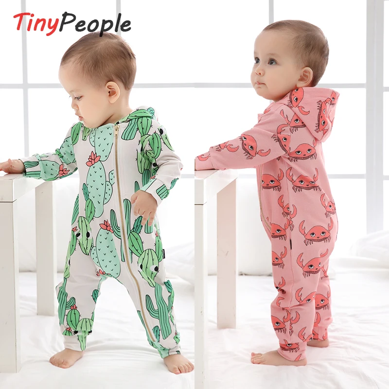 

TinyPeople Baby Rompers autumn Cotton hooded Newborn Boys onesie Girls winter Clothes Infant Baby Clothing Long Sleeve Jumpsuits