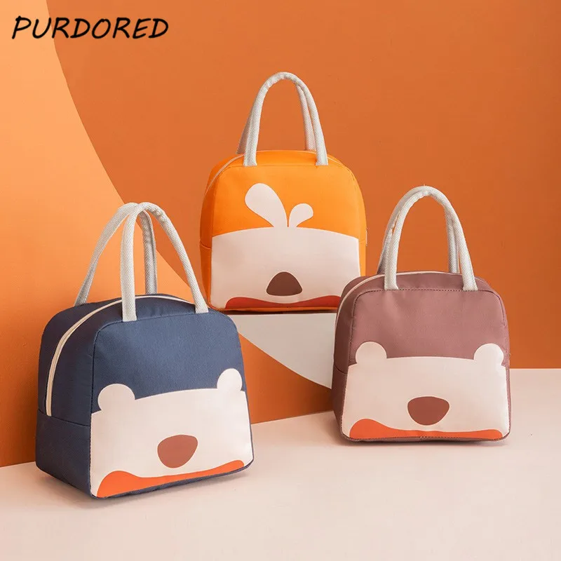 

PURDORED 1 Pc Portable Cartoon Lunch Bags Waterproof Food Picnic Lunch Box Bag Insulated Women Zipper Cooler Food Bags