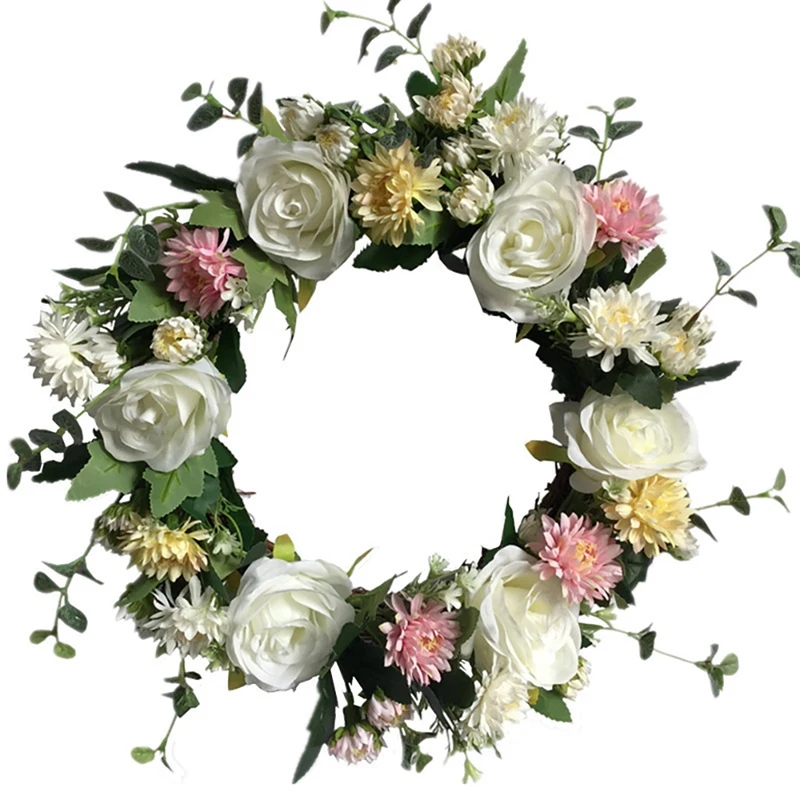 

Artificial Rose Flower Wreath Chrysanthemum Wreath Spring Wreath for Front Door Wedding Party Window Wall Home Decor