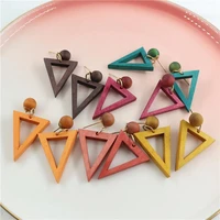 2021 new design geometric triangle natural wood earring yellow green drop wooden earrings for women jewelry drop shipping
