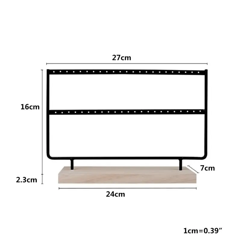 

46-hole 2 Layers Metal Jewelry Rack Wooden Black White Ear Studs Earring Storage Display Holder Organizer